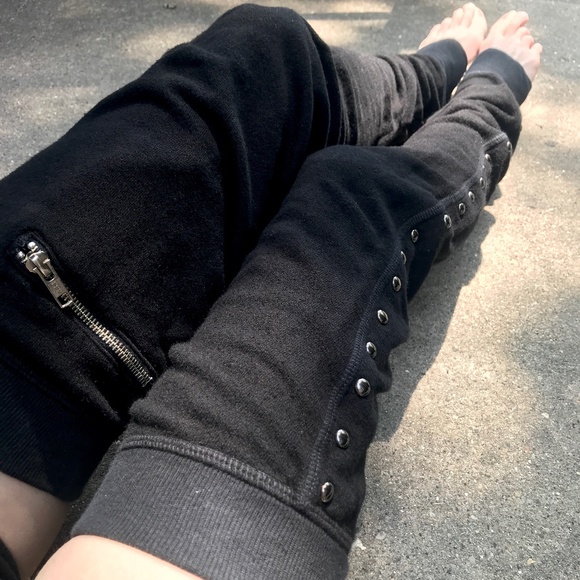 Hand Crafted Accessories - Upcycled Leg Warmers Black Thigh Highs Studded Knee Socks Sweatshirt Zipper Y2k